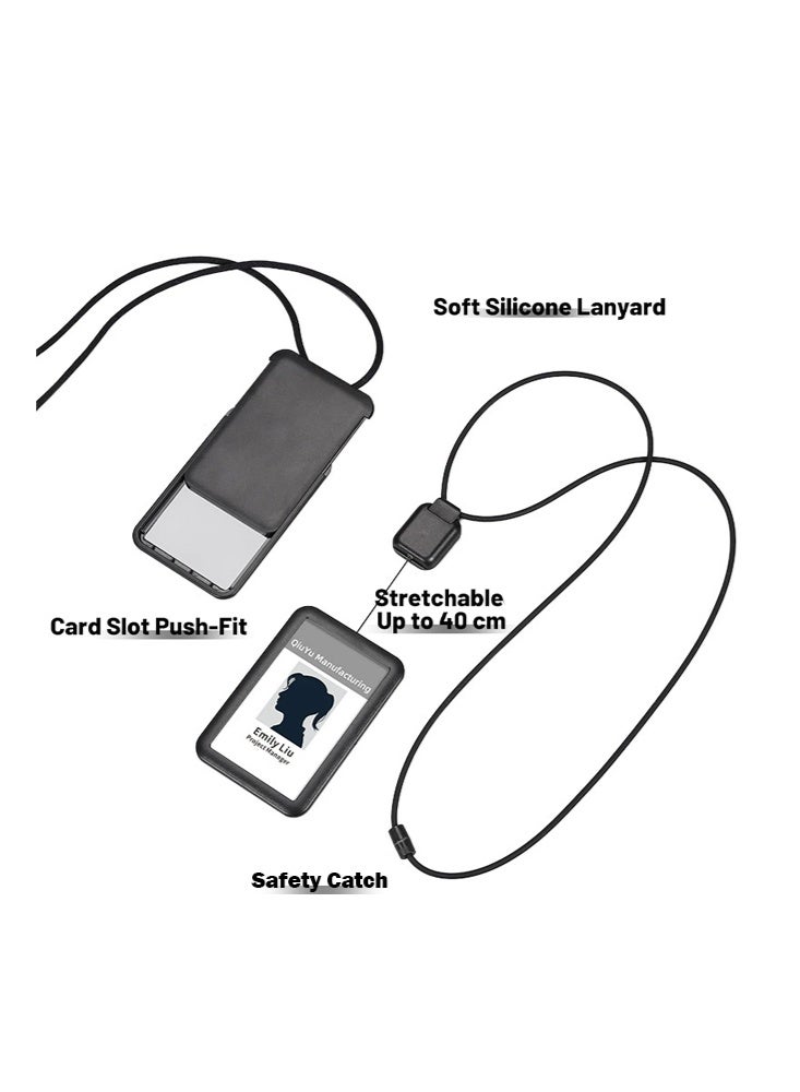 SENDEFN Premium ID Badge Holder with Lanyard, Retractable Badge Reel, Safety Breakaway Buckle, Card Slots Soft Silicone ID Card Holder Vertical for Office Staff Teachers Employees （Black-Vertical） - Image 2