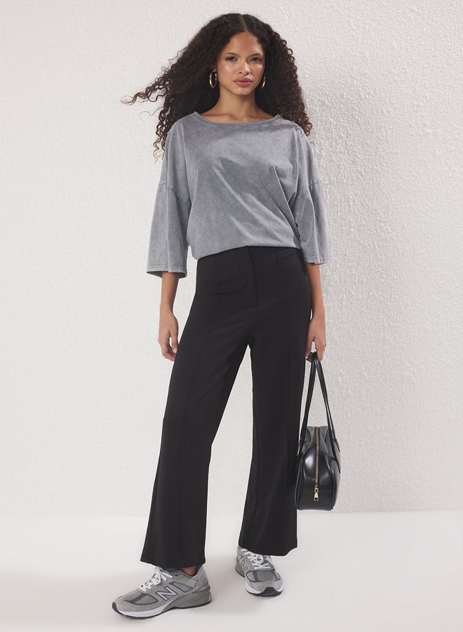 trendyol Black Crepe Ribbed Knitted Pants - Image 2