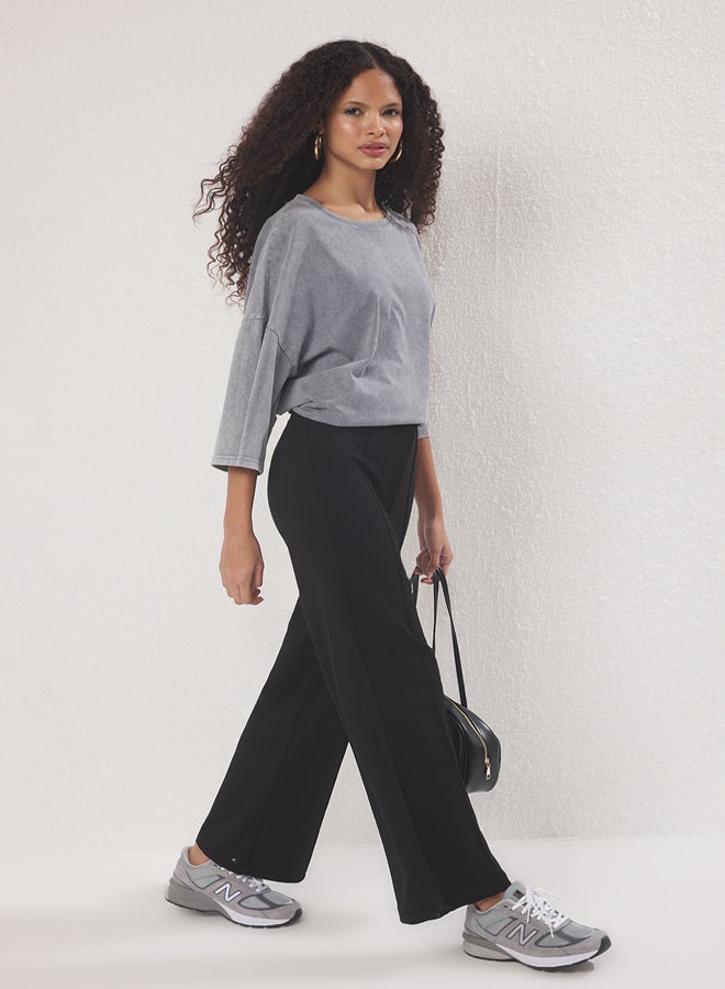 trendyol Black Crepe Ribbed Knitted Pants - Image 1