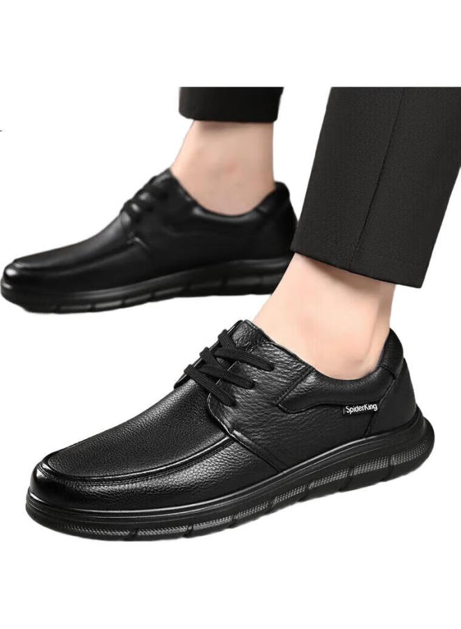 Spider King Men'S Business Casual Leather Shoes With Breathable Soft Sole Cowhide Loafers For Middle-Aged Dads 480722A Black (Lace-Up) Size 41 - Image 2