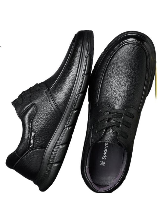 Spider King Men'S Business Casual Leather Shoes With Breathable Soft Sole Cowhide Loafers For Middle-Aged Dads 480722A Black (Lace-Up) Size 41 - Image 1