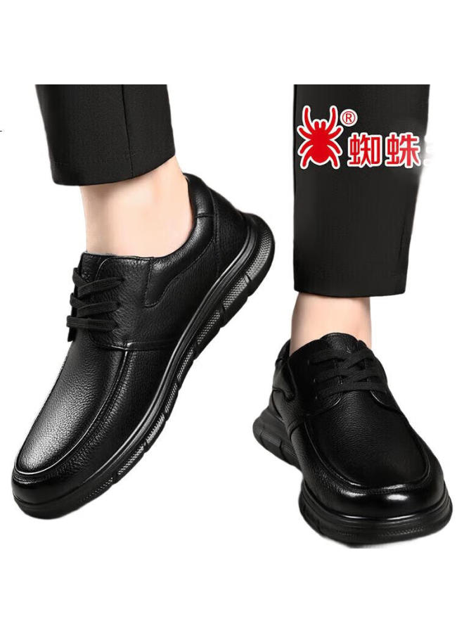Spider King Men'S Business Casual Leather Shoes With Breathable Soft Sole Cowhide Loafers For Middle-Aged Dads 480722A Black (Lace-Up) Size 41 - Image 3