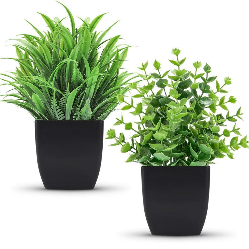 Der Rose 2 Pack Fake Plants Small Artificial Potted Plants Faux Plants Black Bathroom Accessories for Home Office Desk Bathroom Decor Indoor - Image 1