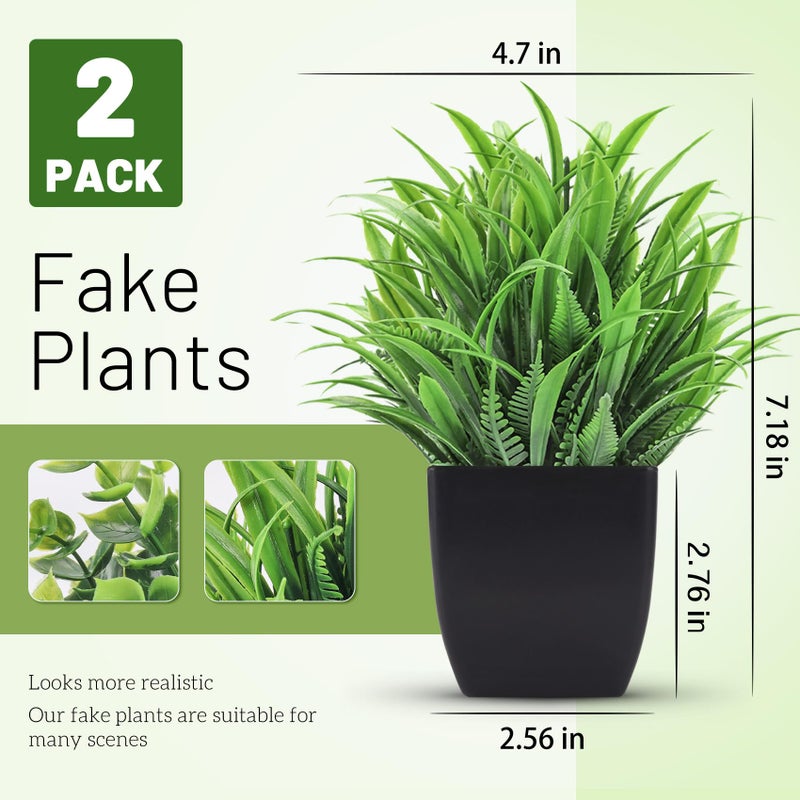 Der Rose 2 Pack Fake Plants Small Artificial Potted Plants Faux Plants Black Bathroom Accessories for Home Office Desk Bathroom Decor Indoor - Image 2