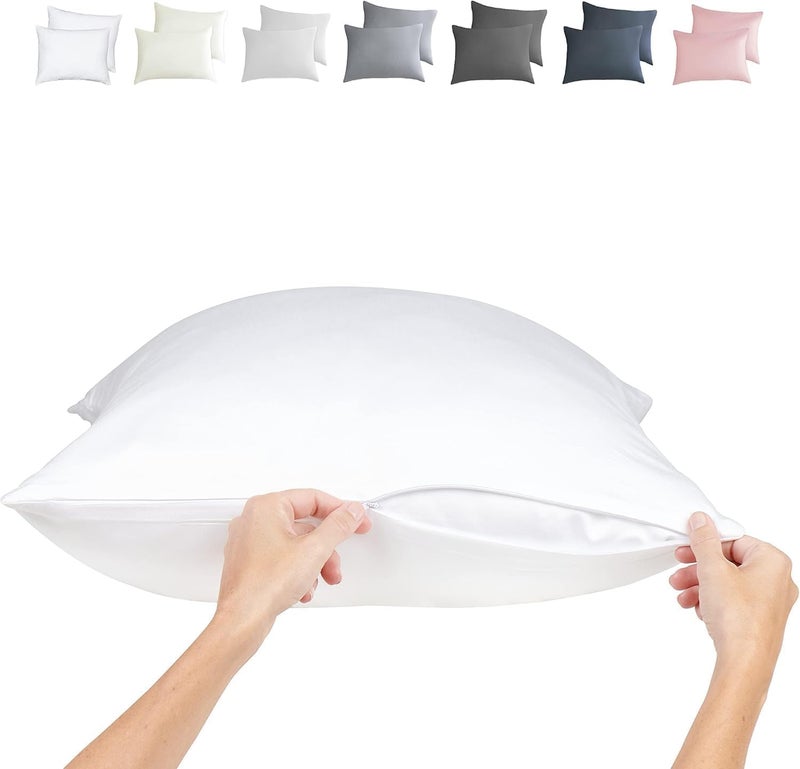 Zippered Pillowcases  Standard Size 26x20 100 Viscose Derived from Bamboo 2 PK White  Cooling Pillow Cases  Silky Pillow Covers for Hot Sleepers Menopause Night Sweats  by JoMo