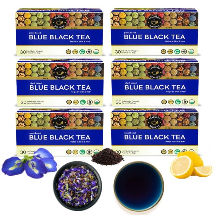 Teacurry Blue Black Tea (180 tea bags) - Helps with Glowing Skin and Shiny Hair | Flower Based - Caffeine Free | Herbal Tea - Image 1