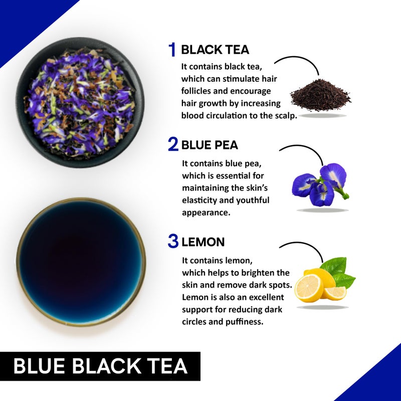 Teacurry Blue Black Tea (180 tea bags) - Helps with Glowing Skin and Shiny Hair | Flower Based - Caffeine Free | Herbal Tea - Image 2