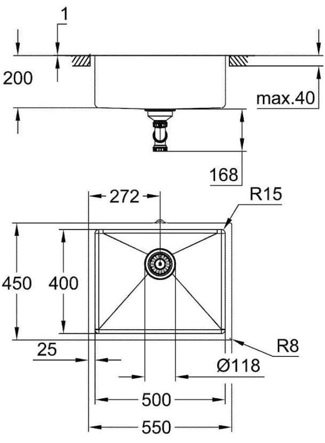 GROHE K700 Kitchen Sink 31574SD1 | Stainless Steel | 1 Bowl 55x45 cm | Undermount, Top or Flush Mount | Includes Waste Kit & Basket Strainer - Image 3