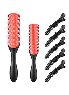 Patelai 7Piece Nylon Bristle Styling Set Curly Hair Detangling Brush Travel Brush Hair Clips for Shaping and Defining Curls Pink 