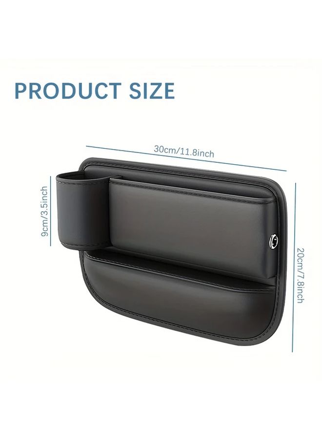 Left Side Car Seat Gap Storage Box Organizer Leak Proof Cup Holder Faux Leather - Image 2