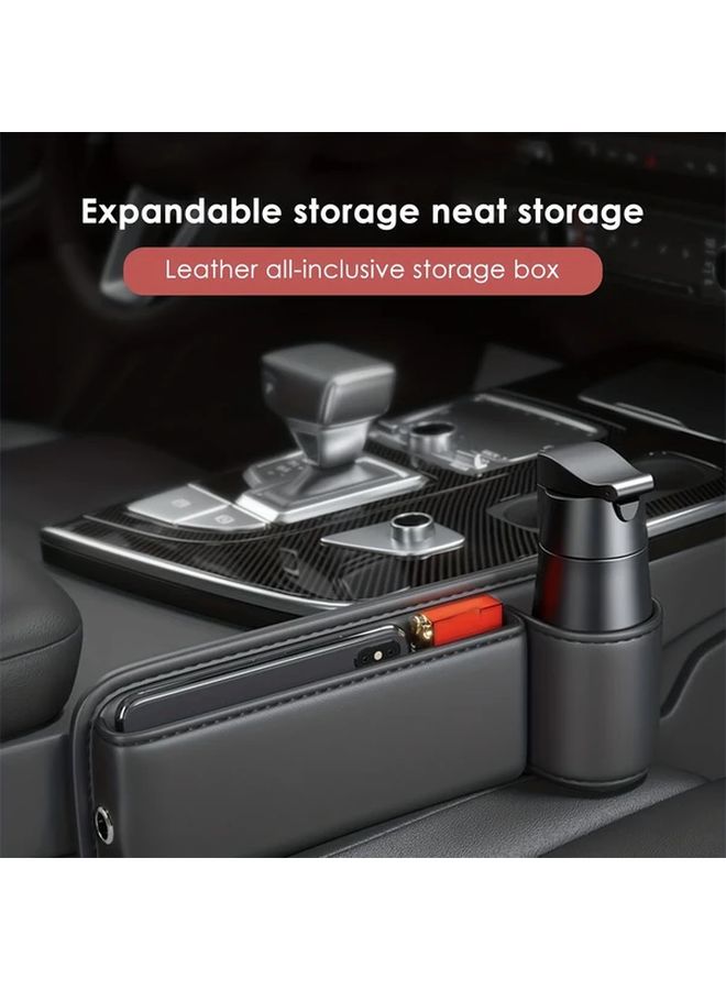 Left Side Car Seat Gap Storage Box Organizer Leak Proof Cup Holder Faux Leather - Image 4