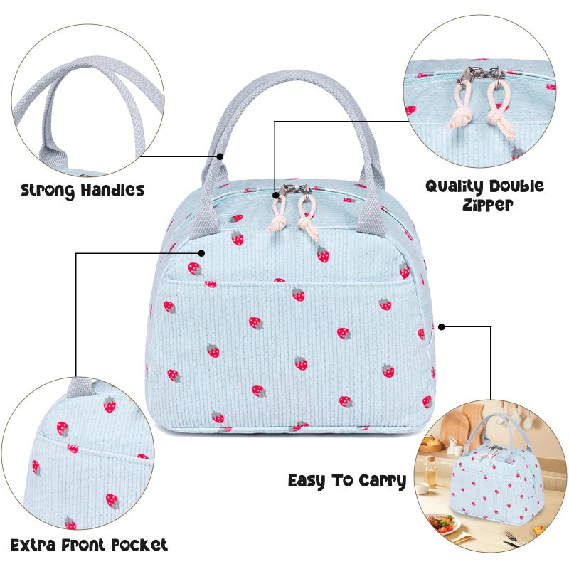 Bluboon Lunch Bag for Women Men Cute Corduroy Lunch Tote Bags Reusable Insulated Lunch Box Large Capacity Reusable Insulated Cooler for Work Picnic or Travel - Image 2
