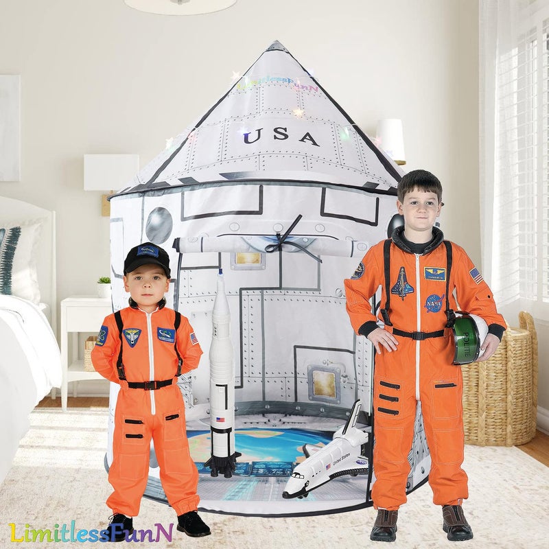 LimitlessFunN Space Rocket Ship Pop Up Kids Play Tent | Includes Star Lights & Carrying Case |, Children Indoor Castle Playhouse for Boys, Toddlers, 41" D x 41" W x 53" H - Image 5