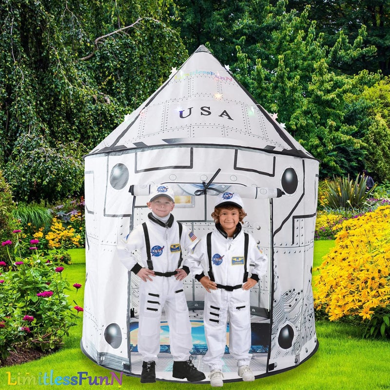 LimitlessFunN Space Rocket Ship Pop Up Kids Play Tent | Includes Star Lights & Carrying Case |, Children Indoor Castle Playhouse for Boys, Toddlers, 41" D x 41" W x 53" H - Image 4