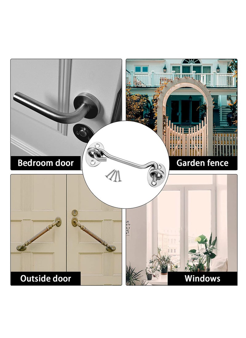 Excefore Cabin Hook, 2 Pack 3'' Barn Door Lock, Heavy Duty Solid Thicken Stainless Steel Gate Latch Lock, Add More Security and Privacy, Eye Latches & Bolt for Door Locks, Silver  - Image 4