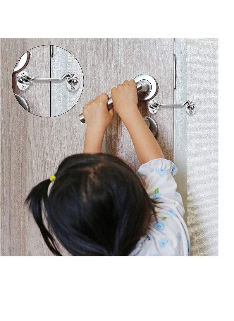 Excefore Cabin Hook, 2 Pack 3'' Barn Door Lock, Heavy Duty Solid Thicken Stainless Steel Gate Latch Lock, Add More Security and Privacy, Eye Latches & Bolt for Door Locks, Silver  - Image 3