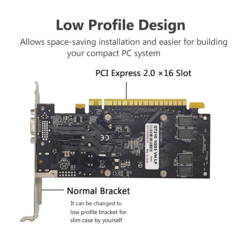 QTHREE GeForce GT 210 Graphics Card,1024 MB DDR3 64 Bit,HDMI,VGA,Low Profile Video Card for PC,GPU,PCI Express 2.0 x16,SFF,Low Power - Image 3