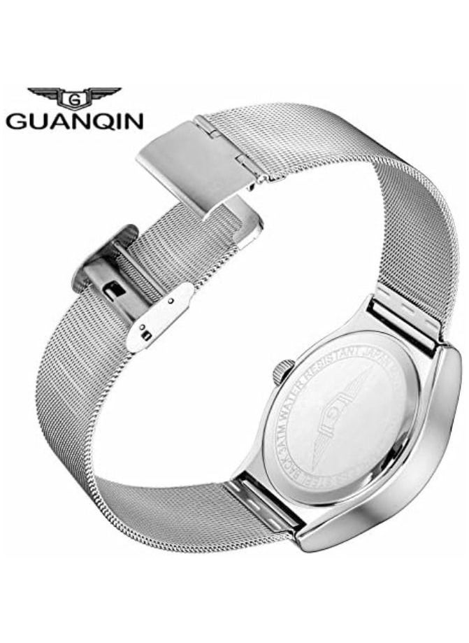 GUANQIN - Men's Watches Ultra Thin Stainless Steel Mesh Band Waterproof Quartz Wrist Watch - Image 1