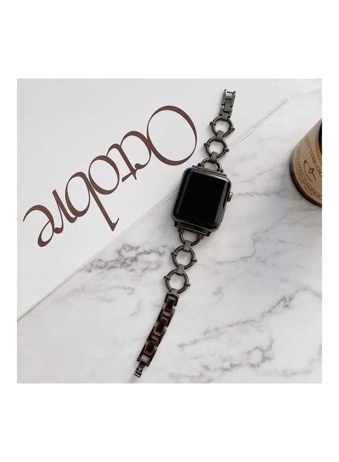 NIBEMINENT O-Shaped Chain Metal Replacement Strap Watchband For Apple Watch Series 7/6/5/4/3/2/1/SE 45/44/42mm Black - Image 1