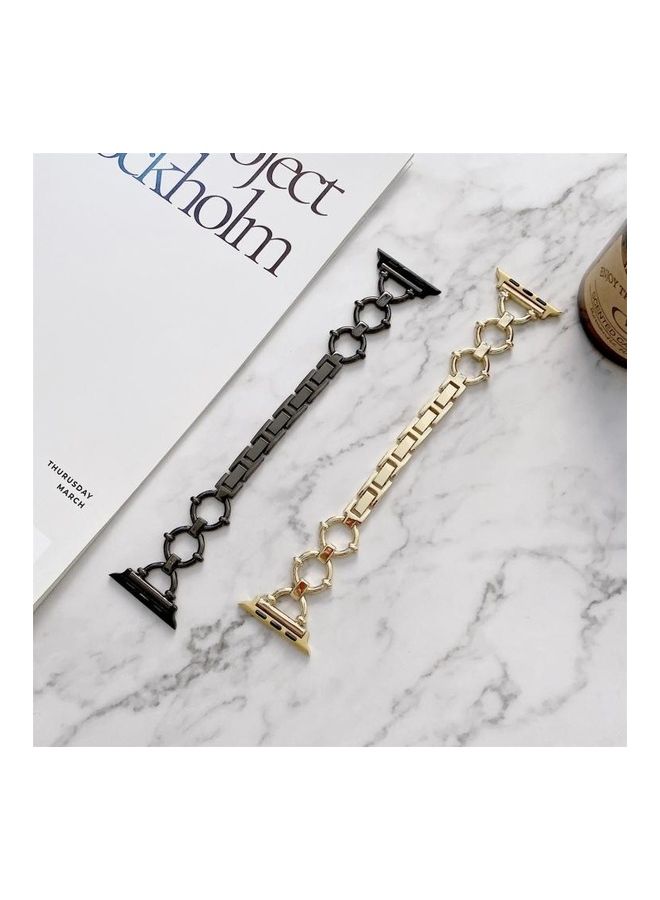 NIBEMINENT O-Shaped Chain Metal Replacement Strap Watchband For Apple Watch Series 7/6/5/4/3/2/1/SE 45/44/42mm Black - Image 2