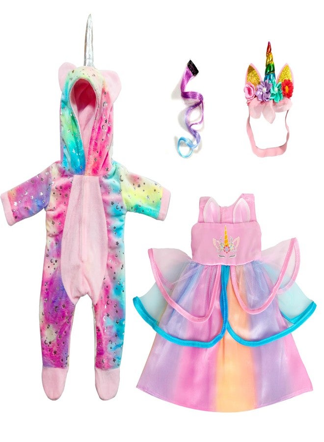 WONDOLL 2-Sets 18-inch Doll-Clothes Set - Unicorn Clothes with Hair Clip and Headband - Compatible with All 18 inch Dolls Accessories for Kids -Pink - Image 2