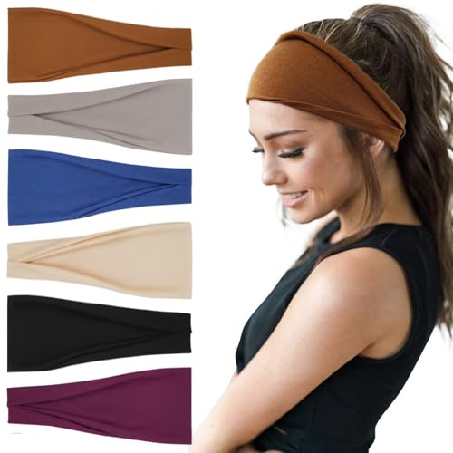 YONUF Fashion Headbands For Women Wide Headband Yoga Workout Head Bands Hair Accessories Band 6 Pack - Image 1