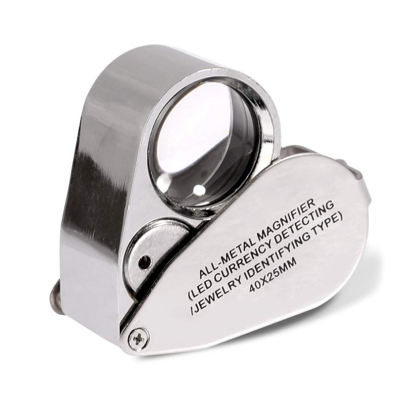 KingMas 40x 25mm Jeweller Magnifier Pocket Folding Magnifying Jewelry Eye Loupe With LED Light Illuminated (LED Currency Detecting/Jewlers Identifying Type Lupe) - Image 1