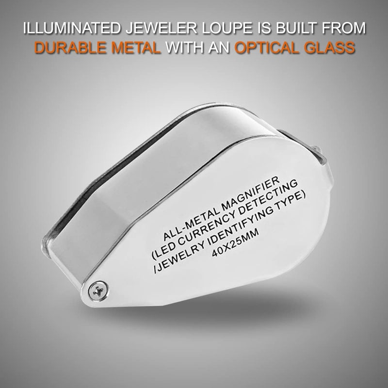 KingMas 40x 25mm Jeweller Magnifier Pocket Folding Magnifying Jewelry Eye Loupe With LED Light Illuminated (LED Currency Detecting/Jewlers Identifying Type Lupe) - Image 3