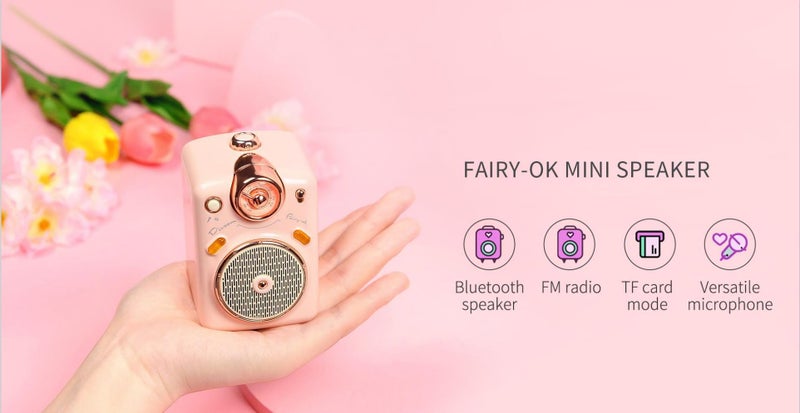Divoom Fairy-OK Retro Mini Karaoke Speaker with Wireless Microphone, 7 Voice Modes, Bluetooth 5.0, FM Radio, TF Card Support, USB-C Charging, Up to 6H Playtime - Pink - Image 4