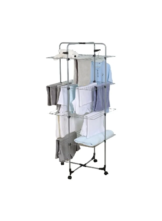 HoneyBee Freestanding Foldable Cloths Drying Rack with Wheels Silver and Black 170 x 68 x 68 cm 114701