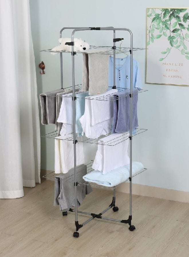 HoneyBee Freestanding Foldable Cloths Drying Rack with Wheels Silver and Black 170 x 68 x 68 cm 114701 - Image 2