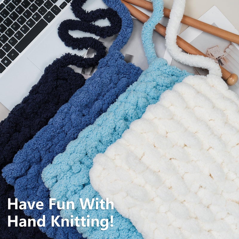 Cozyful Chunky Yarn for Hand Knitting - #10 Chunky Chenille Yarn, Jumbo Big Thick Chunky Yarns for Crocheting, Super Bulky Chunky Knit Blanket Yarns, 8 Skein (25yd, 8oz/Skein), Cream & Multi Blue - Image 5
