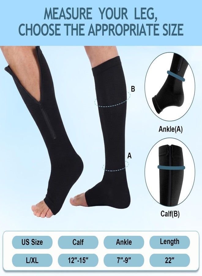Unittype 5 Pairs Men Open Toe Zipper Compression Socks 20-30 mmHg Compression Knee High Socks Zipper Support Stockings for Men Swelling Edema - Image 4