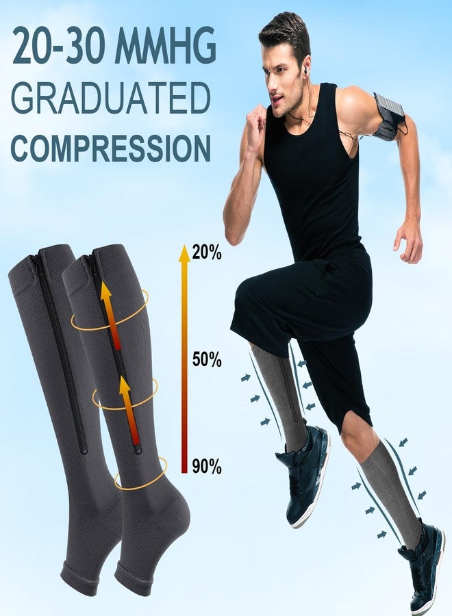 Unittype 5 Pairs Men Open Toe Zipper Compression Socks 20-30 mmHg Compression Knee High Socks Zipper Support Stockings for Men Swelling Edema - Image 2