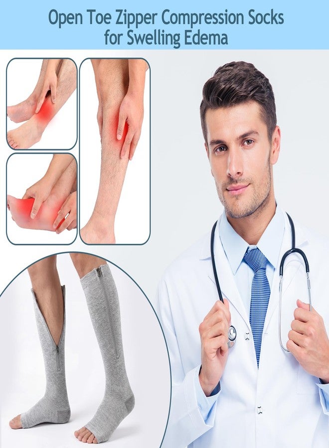 Unittype 5 Pairs Men Open Toe Zipper Compression Socks 20-30 mmHg Compression Knee High Socks Zipper Support Stockings for Men Swelling Edema - Image 3