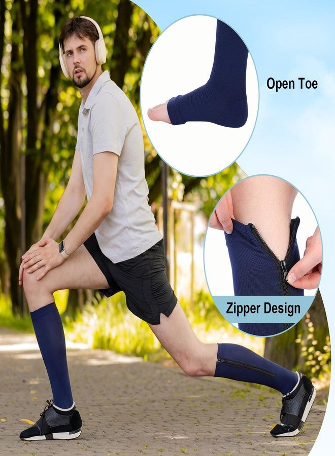 Unittype 5 Pairs Men Open Toe Zipper Compression Socks 20-30 mmHg Compression Knee High Socks Zipper Support Stockings for Men Swelling Edema - Image 5