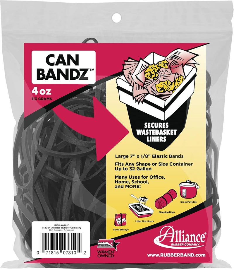 Alliance Rubber Company Can Bandz - 50 Count Black Elastic Bands for Wastebasket Liners - Image 1