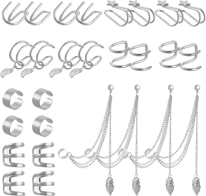 klarako 14 Ear Clip Earrings No Piercing Plain Gold Plated Fake Cartilage Cuff Hypoallergenic Clip On Earrings Stainless Steel Dainty Ear Clip Jewelry with Star for Women Teen Girls - Image 1