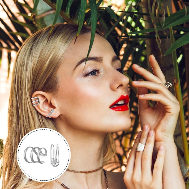 klarako 14 Ear Clip Earrings No Piercing Plain Gold Plated Fake Cartilage Cuff Hypoallergenic Clip On Earrings Stainless Steel Dainty Ear Clip Jewelry with Star for Women Teen Girls - Image 5