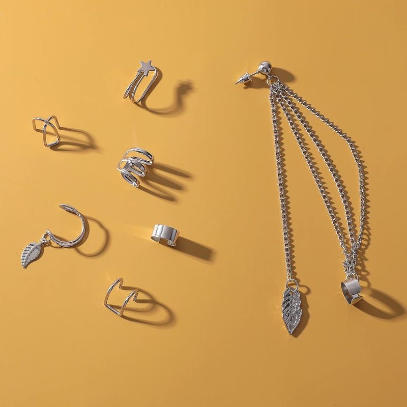 klarako 14 Ear Clip Earrings No Piercing Plain Gold Plated Fake Cartilage Cuff Hypoallergenic Clip On Earrings Stainless Steel Dainty Ear Clip Jewelry with Star for Women Teen Girls - Image 4