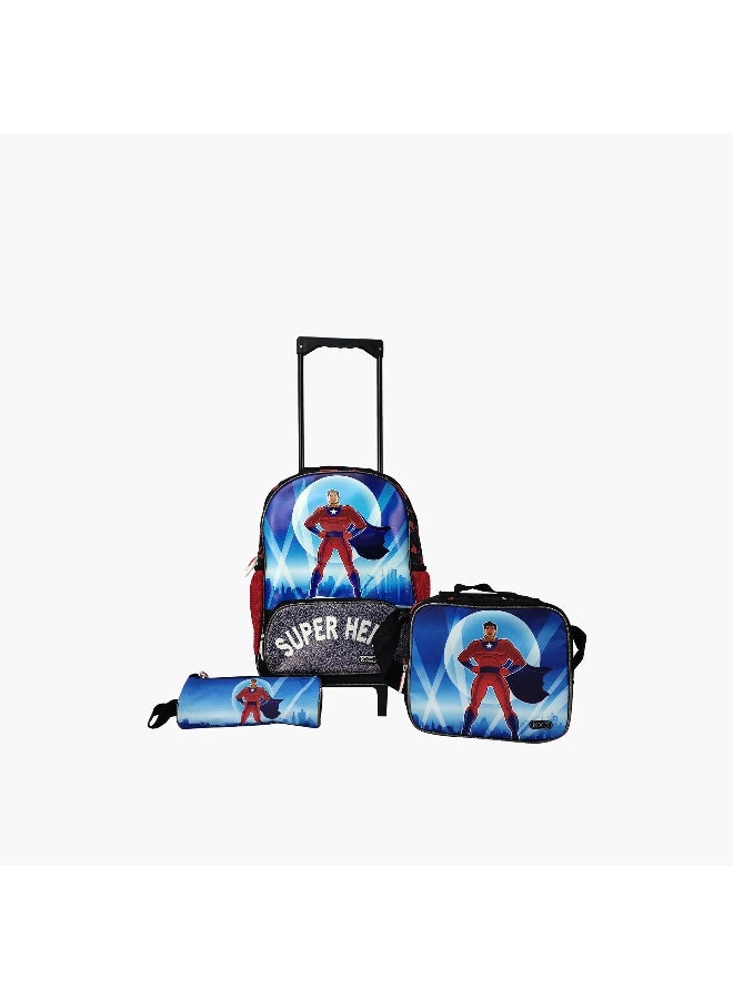 3-Piece Superhero Print Trolley Backpack Set - 16 inches
