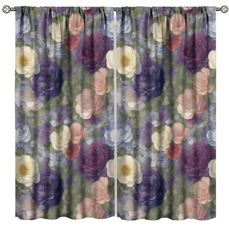 GoDazzling Colorful Floral Blackout Window Curtains  Spring Summer Watercolor Flowers Pattern Window Drapes  for Living Room Bedroom 42"" W X 63"" L - Image 1