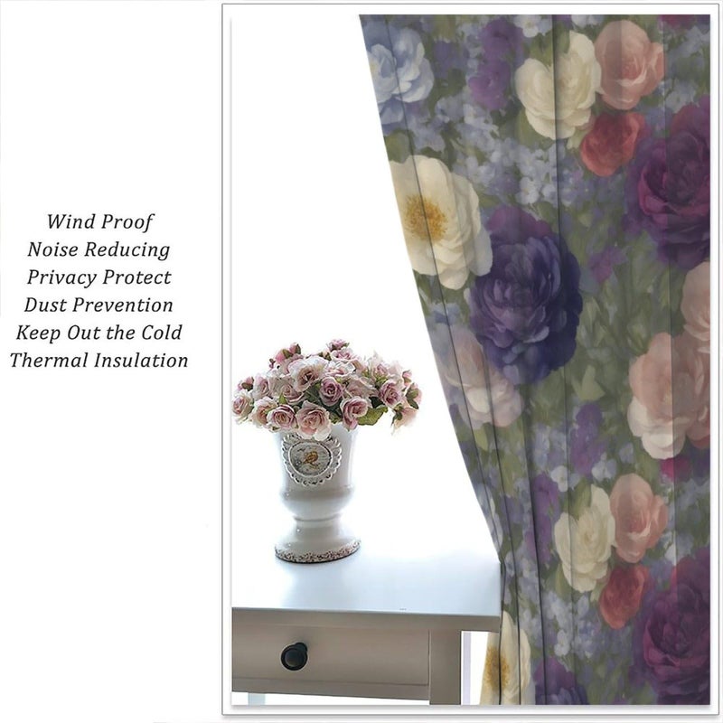 GoDazzling Colorful Floral Blackout Window Curtains  Spring Summer Watercolor Flowers Pattern Window Drapes  for Living Room Bedroom 42"" W X 63"" L - Image 5