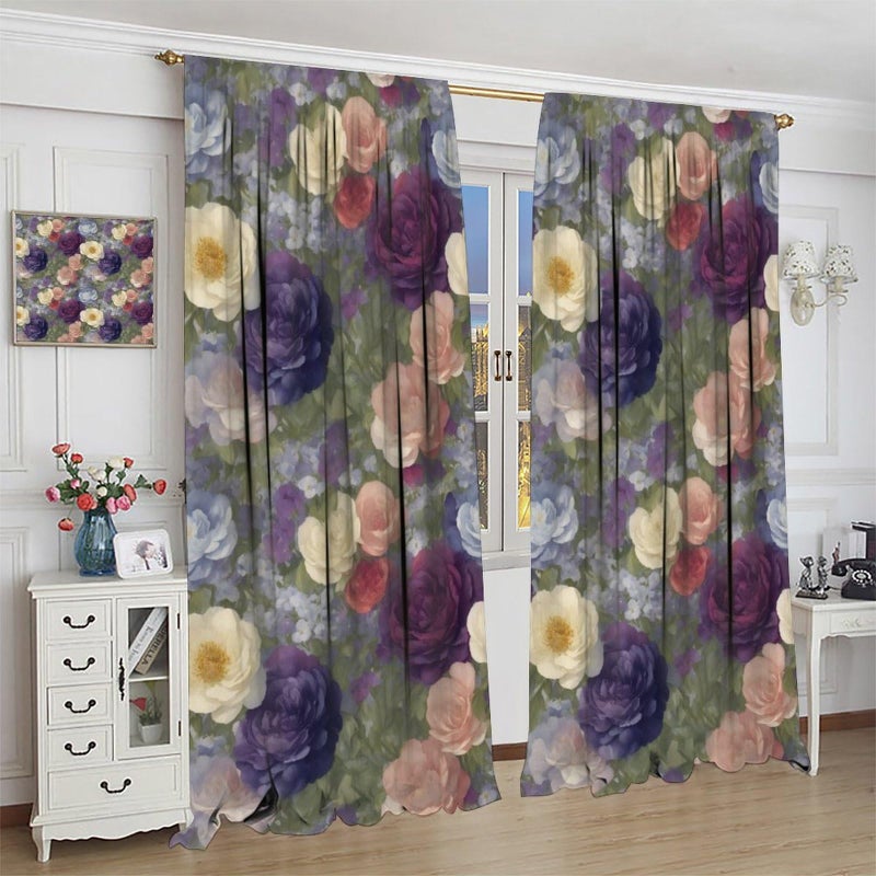 GoDazzling Colorful Floral Blackout Window Curtains  Spring Summer Watercolor Flowers Pattern Window Drapes  for Living Room Bedroom 42"" W X 63"" L - Image 4