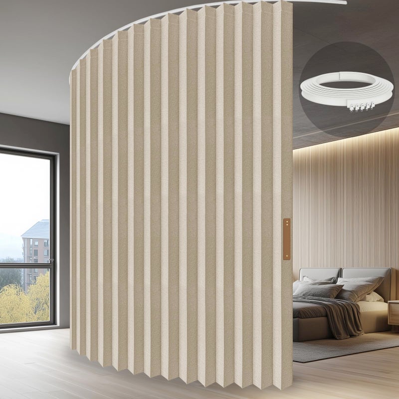 جيلرون حاجز غرفة قابل للطي مع مسار سقف ستارة قابلة للسحب إعداد سهل بيج 100 عرض × 84 طول عبوة من 1