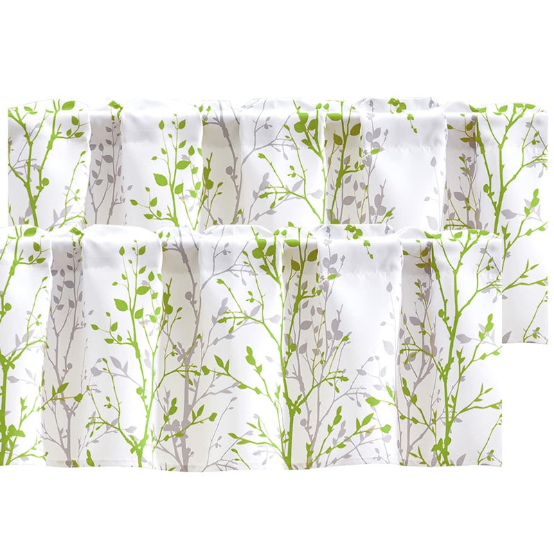 Luvyohmee Kitchen Valances for Windows  Sage Green Valance Curtains  Tree Branch Printed Window Valances for Living Room/Kitchen/Bathroom/Cafe/Dining Room/Basement  Rod Pocket W52xL18  2 Panels - Image 1