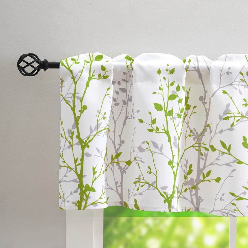 Luvyohmee Kitchen Valances for Windows  Sage Green Valance Curtains  Tree Branch Printed Window Valances for Living Room/Kitchen/Bathroom/Cafe/Dining Room/Basement  Rod Pocket W52xL18  2 Panels - Image 3