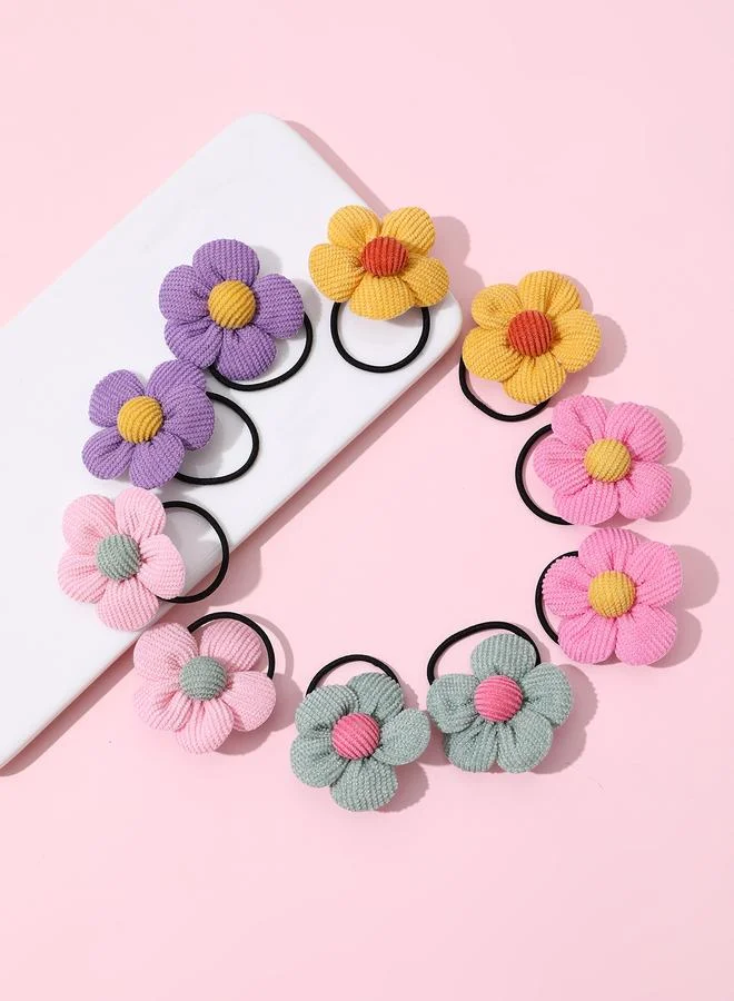 تايك تو Set of 10 - Color Block Flower Hair Tie Set