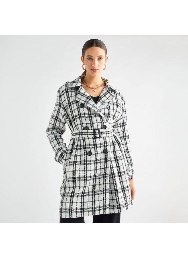 FAV Checked Trench Coat with Belt and Notch Lapel  - Image 1