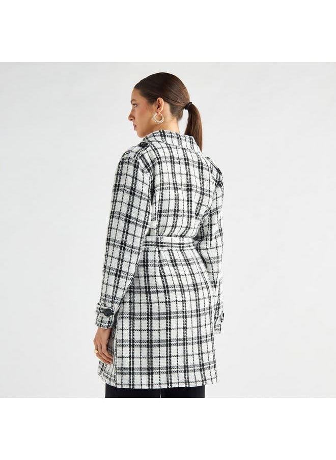 FAV Checked Trench Coat with Belt and Notch Lapel  - Image 3